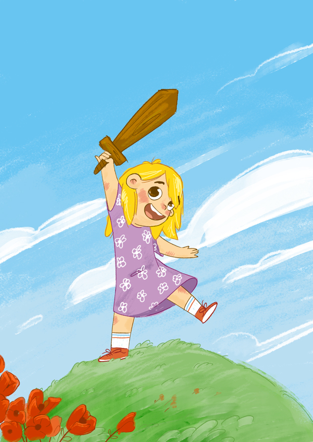 Ilustracion de una niña en un día soleado para libro ilustrado