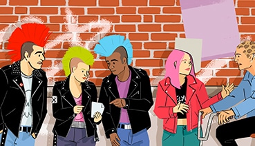 Detalle de las caras de los punks